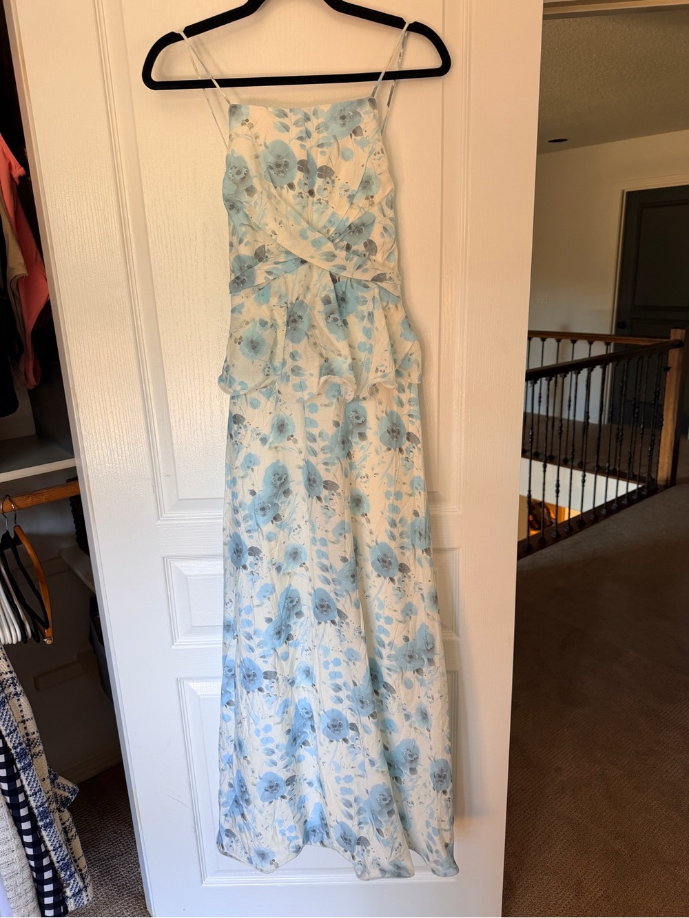 Indikah Light Blue Floral Spaghetti Strap Maxi Dress size US Small